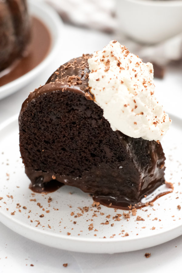 a slice of chocolate bundt cake