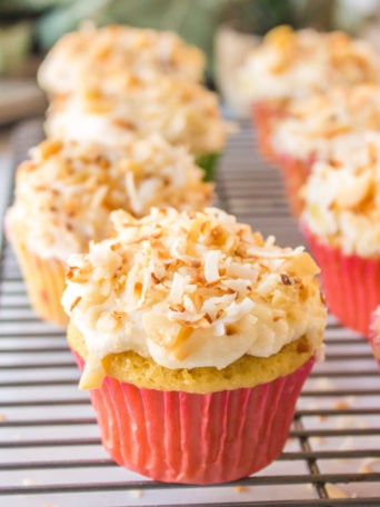 Pineapple Coconut Cupcakes with frosting