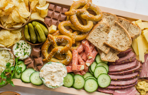 large pretzels on irish snack board