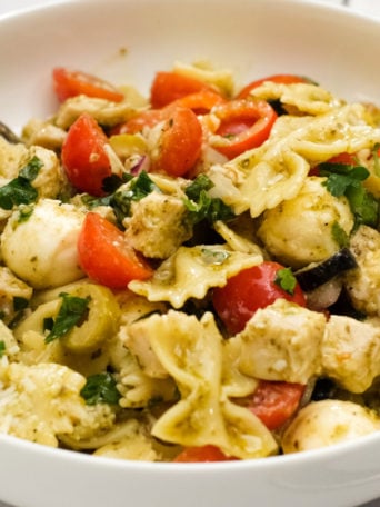 bowl of Chicken Pesto Pasta Salad