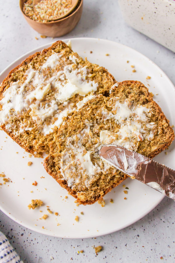 spreading butter on Irish Brown Soda Bread