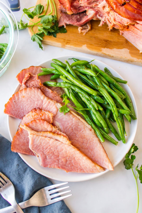 plate of ham and green beans