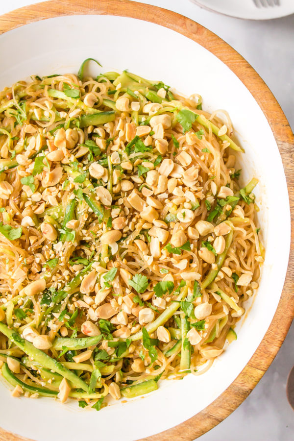 peanuts on a cucumber noodle salad