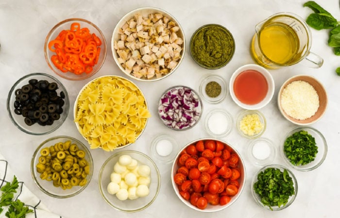 ingredients to make a Chicken Pasta Salad with pesto