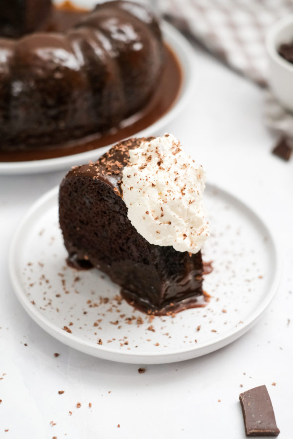 serving of Chocolate Bundt Cake with whipped cream