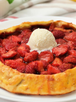 a round Strawberry Galette with cream
