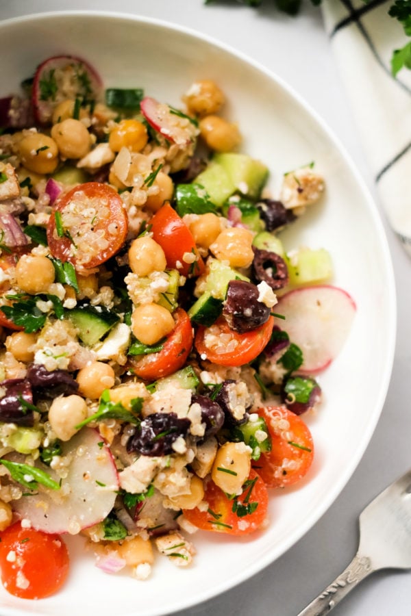 Greek Chicken Quinoa & Chickpea Salad - Reluctant Entertainer