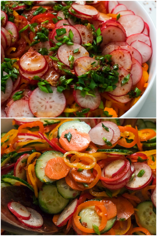 dressing on a carrot salad