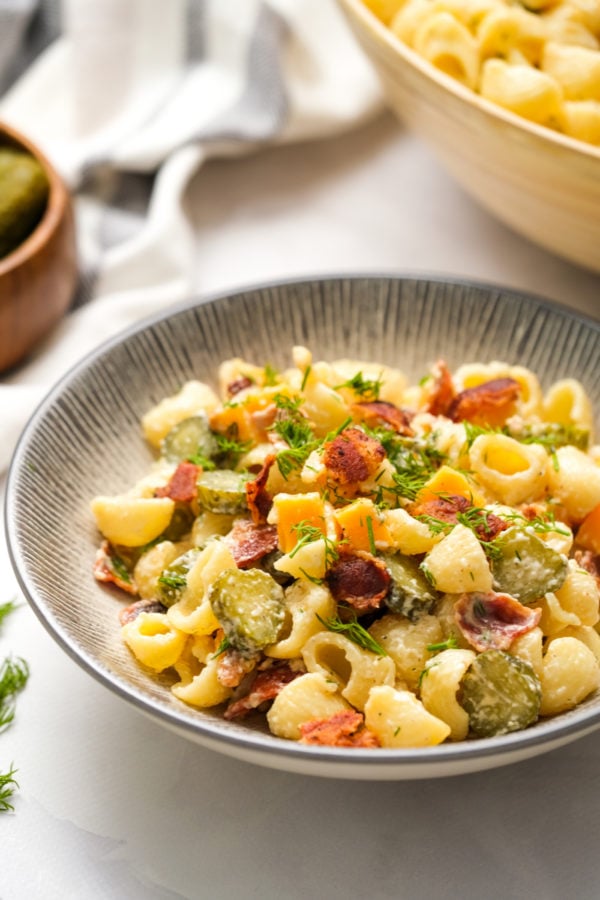 a bowl of dill pickle salad