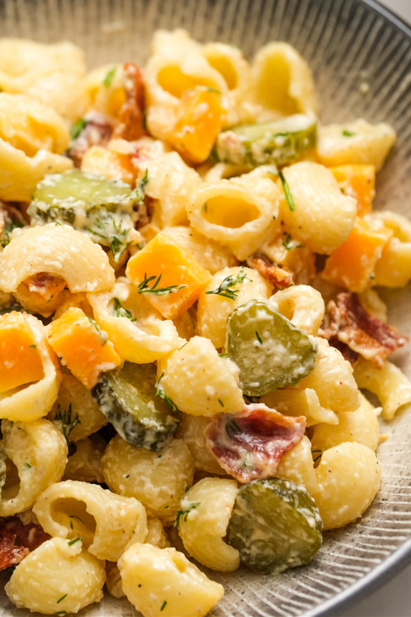 Dill Pickle Pasta Salad with cheese