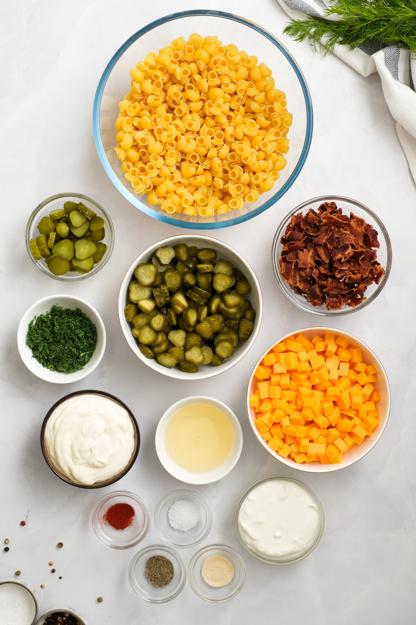 ingredients for Pasta Salad with pickles