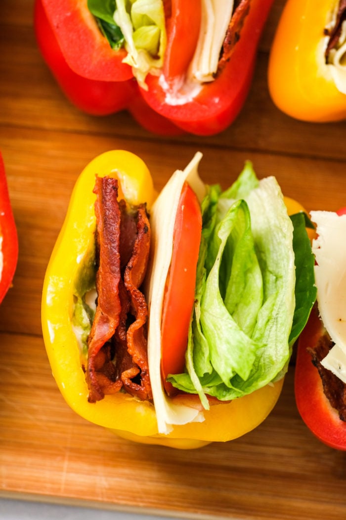 a gorgeous stuffed bell pepper with bacon