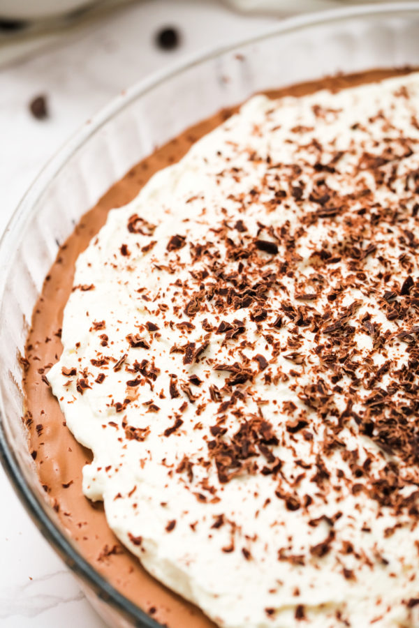 chocolate mousse pie with whipped cream