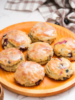 a serving platter of blueberry biscuits