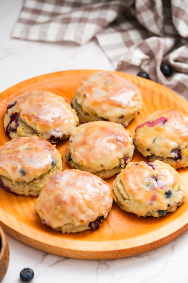 a serving platter of blueberry biscuits