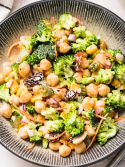 Broccoli & Chickpea Salad with dressing