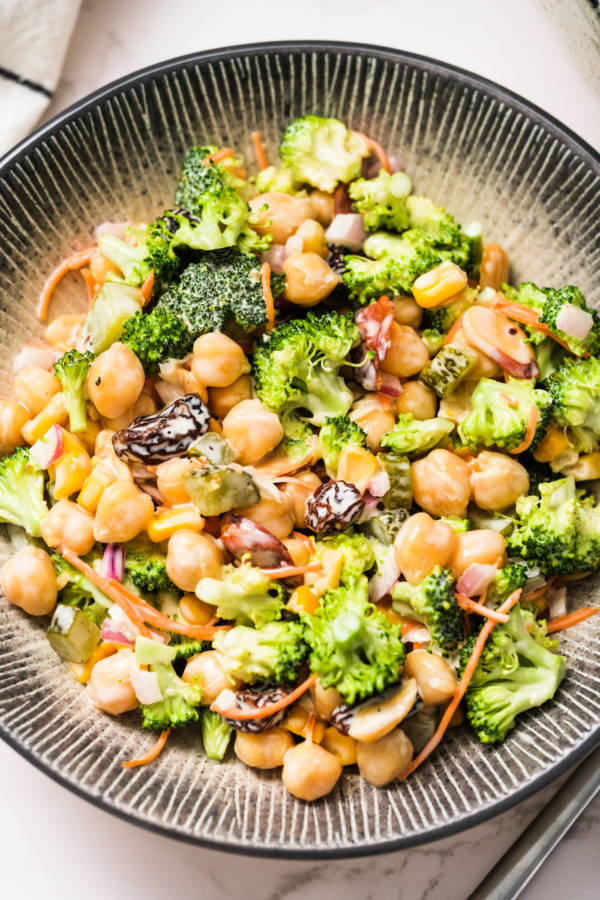 Broccoli & Chickpea Salad with dressing