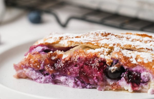 gooey, flaky blueberries in strudel