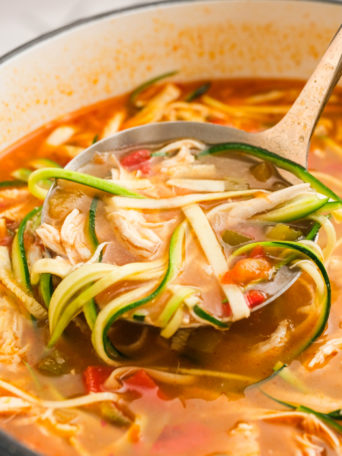 ladle of Keto Chicken Tortilla Soup