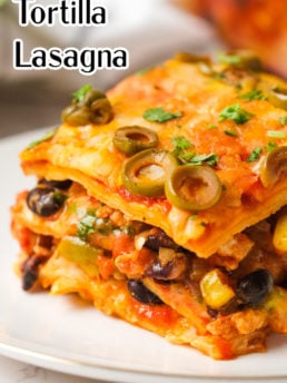 Mexican Tortilla Lasagna on white plate