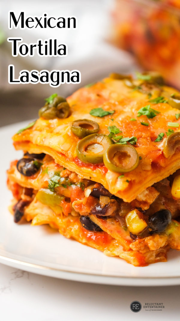 Mexican Tortilla Lasagna on white plate