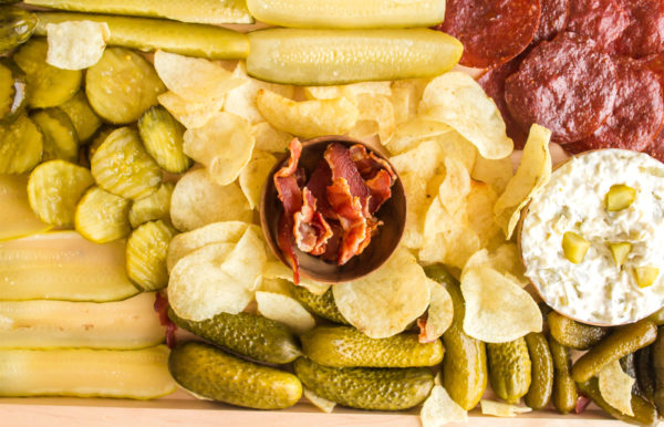 pickles, chips, salami chips