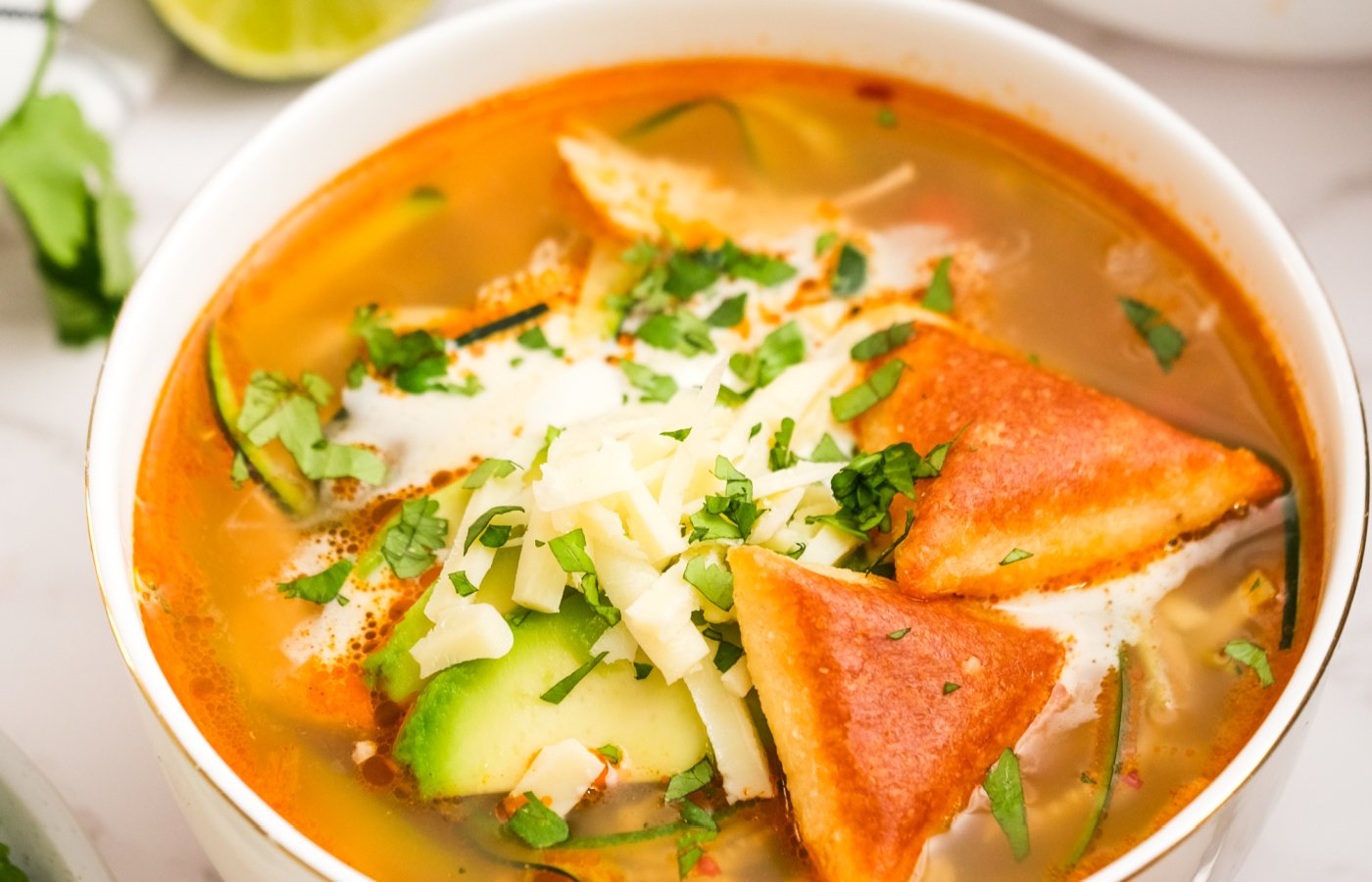 Keto Chicken Tortilla Soup - Delicious Little Bites