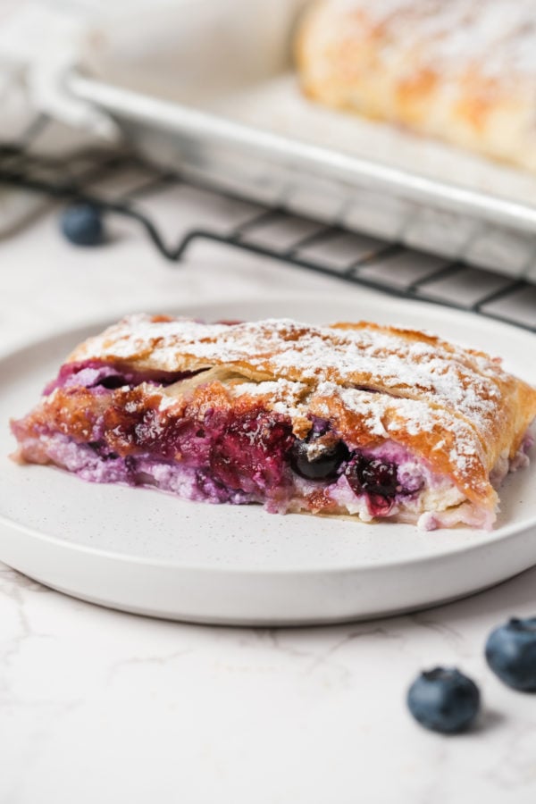 Flaky Blueberry Strudel on a serving plate