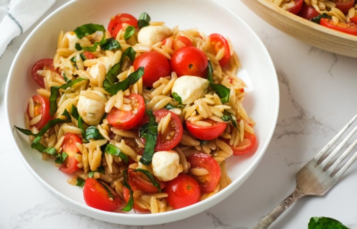 orzo, tomatoes, mozzarella cheese, basil