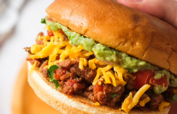 taco burger sloppy joe with guac and cheese