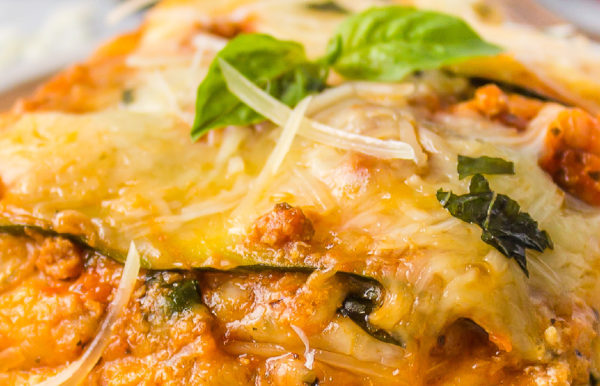 close up zucchini lasagna with cheese