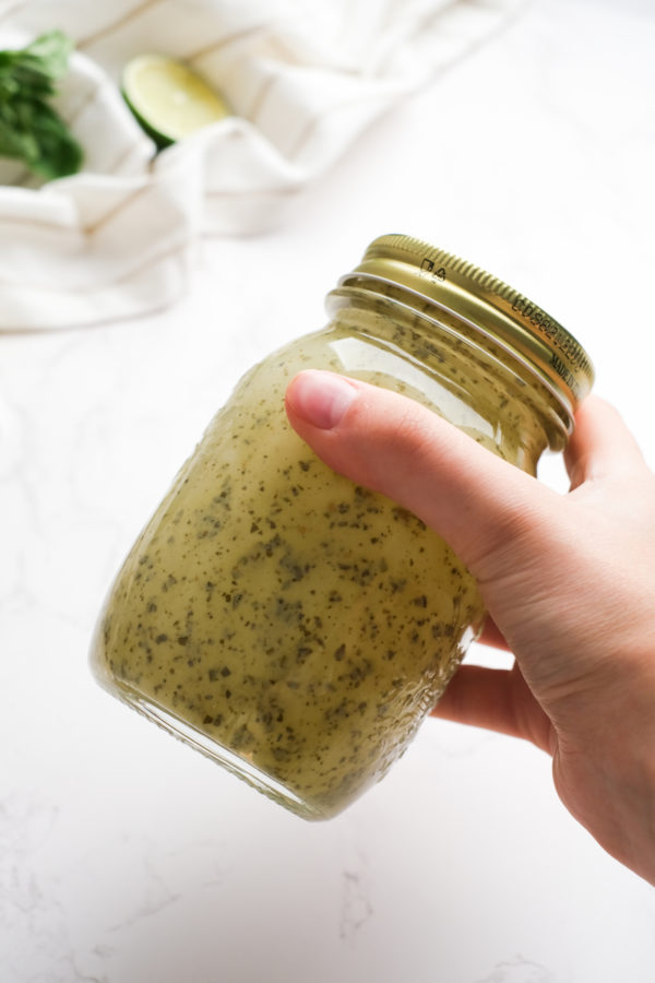 shaking pesto basil Ranch dressing