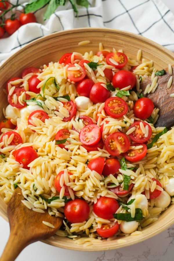 orzo and tomatoes in a salad