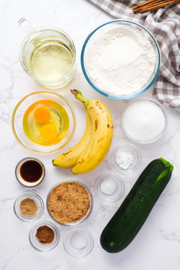 ingredients for Zucchini-Banana Muffins