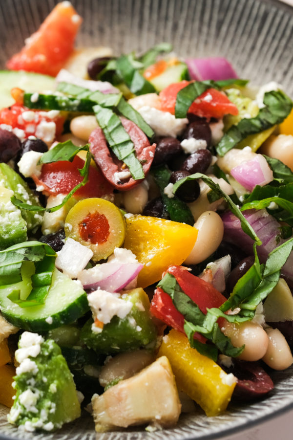 Mediterranean salads with olives and cheese