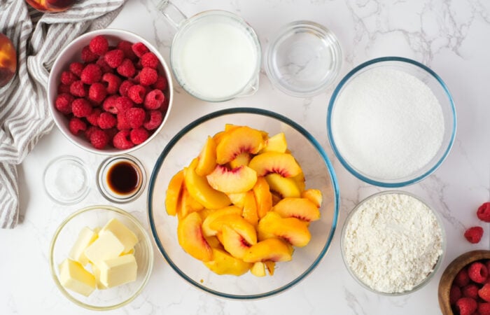 ingredients to make Peach Raspberry Cobbler Recipe