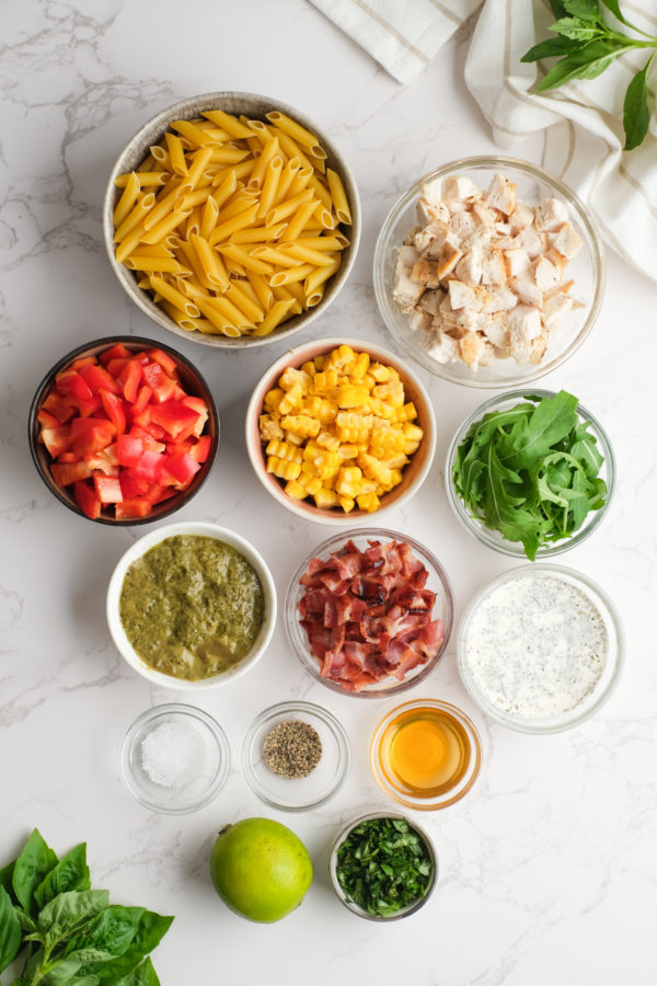 ingredients to make Chicken Bacon Ranch Pasta Salad