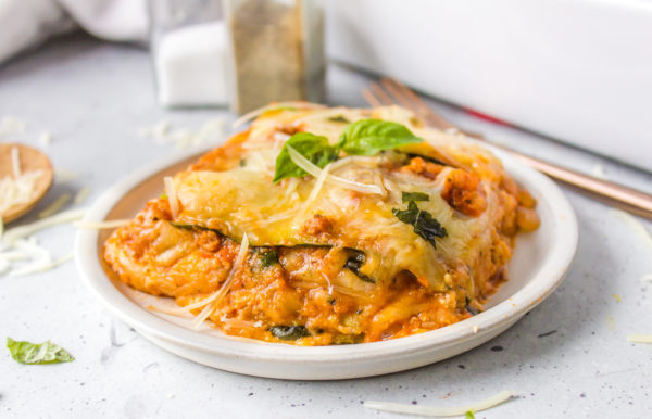 a serving of Turkey Zucchini Lasagna