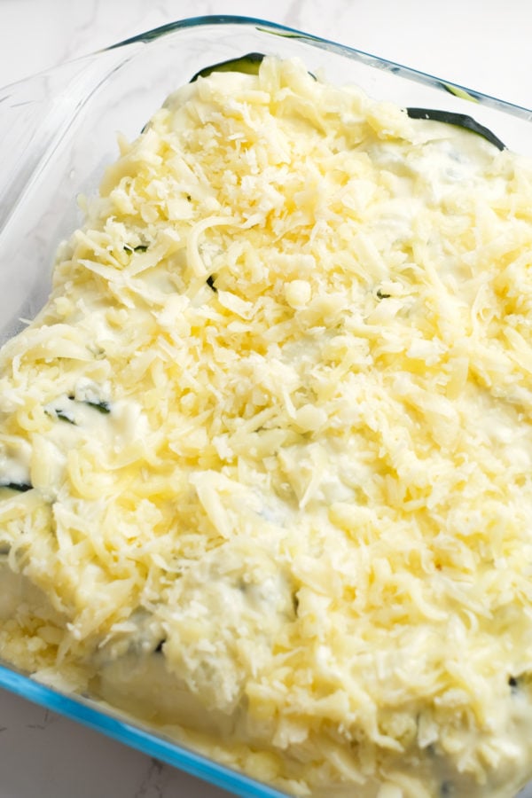 shredded cheese on cream sauce