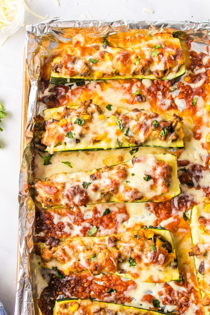 baking dish of zucchini boats
