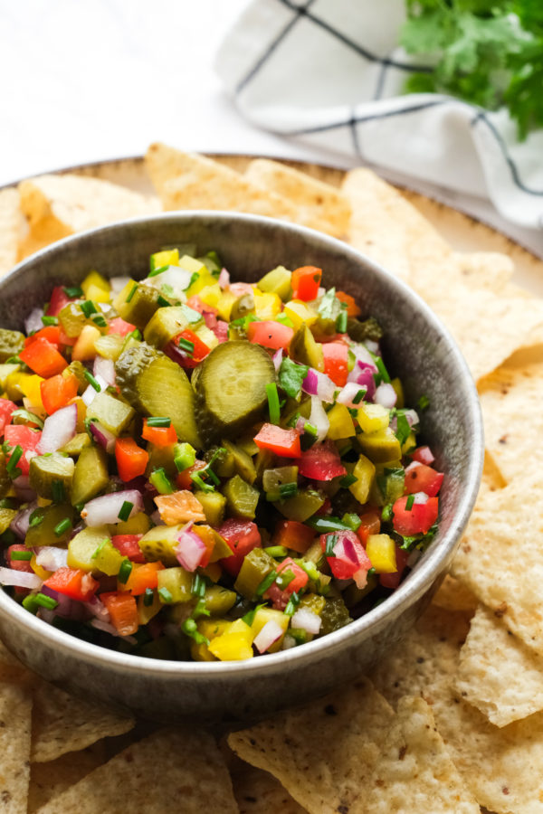 Pickle de Gallo with tortilla chips