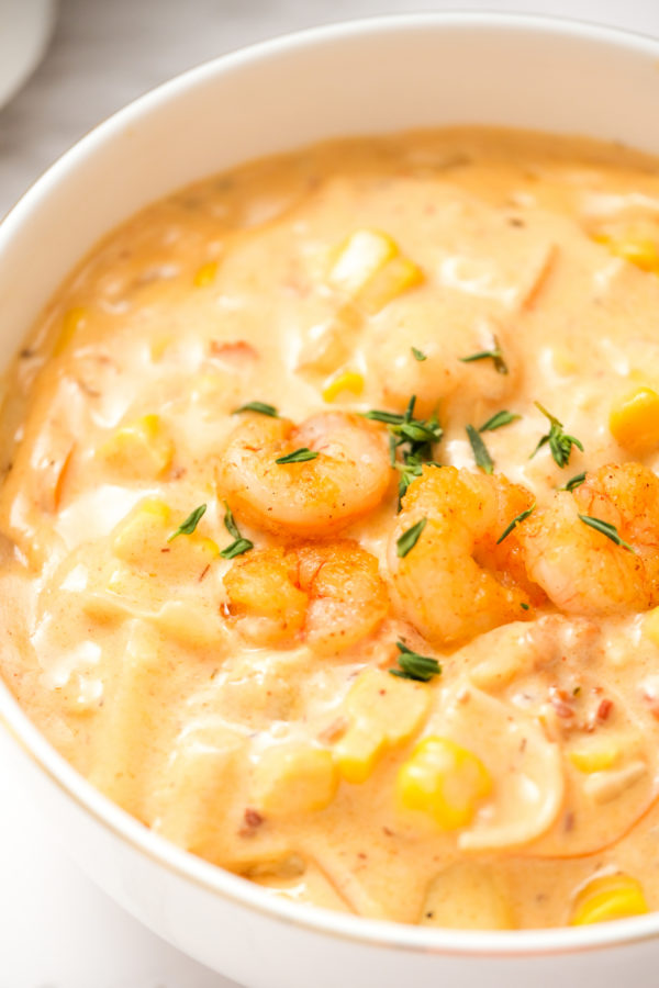 baby shrimp on top of corn soup