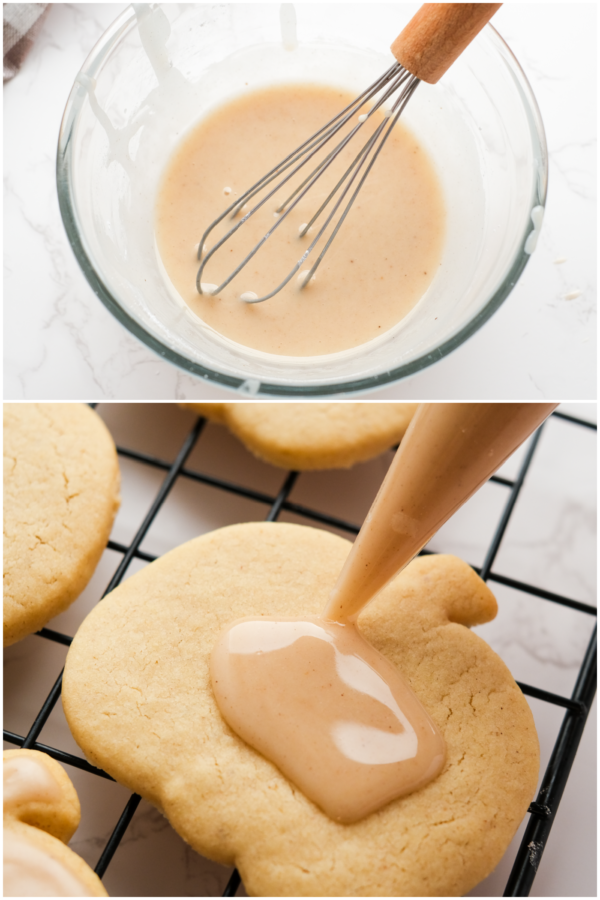 frosting a pumpkin spice cookie