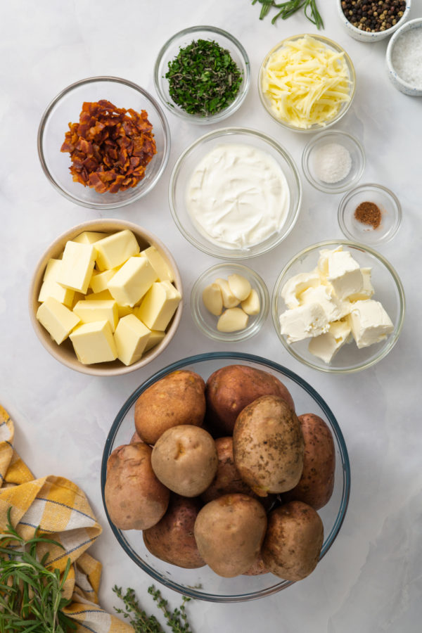 ingredients for loaded baked mashed potato casserole