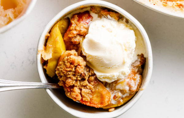 warm crisp with apples and ice cream