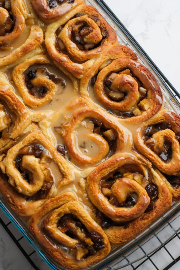 baked pan of apple cinnamon rolls