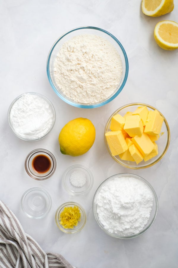 ingredients to make Lemon Powdered Sugar Cookies