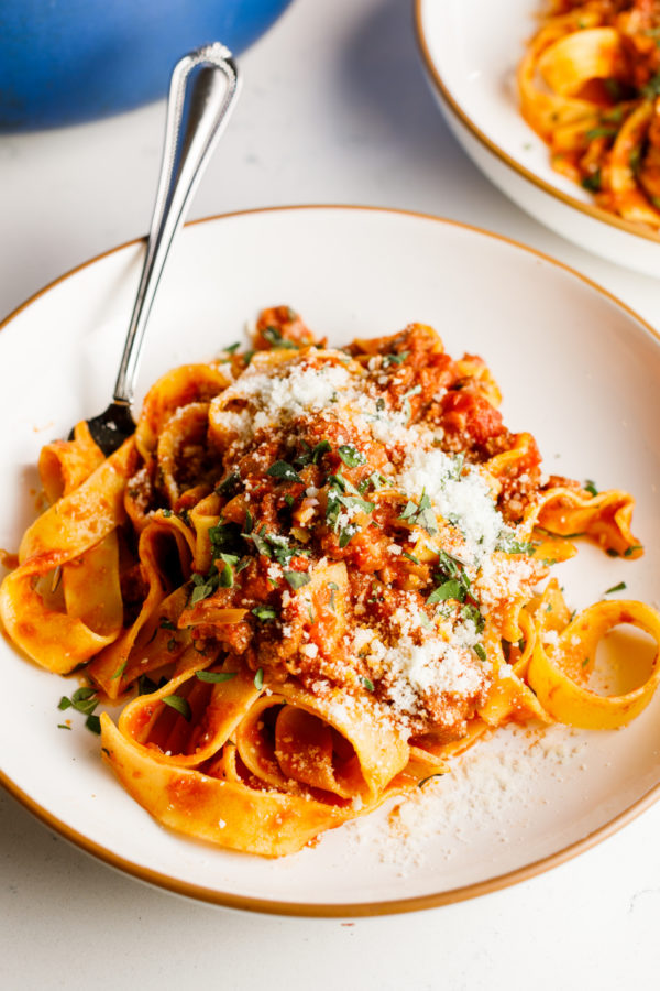 a serving of Pappardelle Pasta with Vodka Sauce