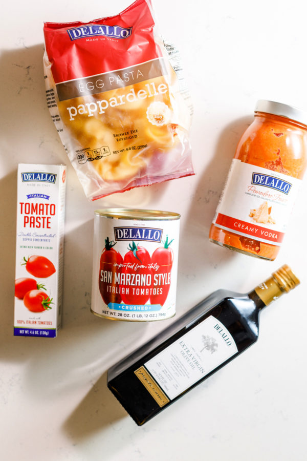 ingredients to make Pappardelle Pasta with Vodka Sauce