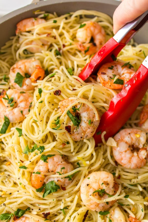 hot angel hair pasta with shrimp